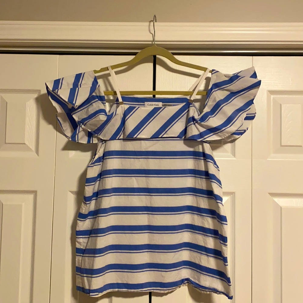 Calvin Klein stripped cotton off the shoulder shirt with straps